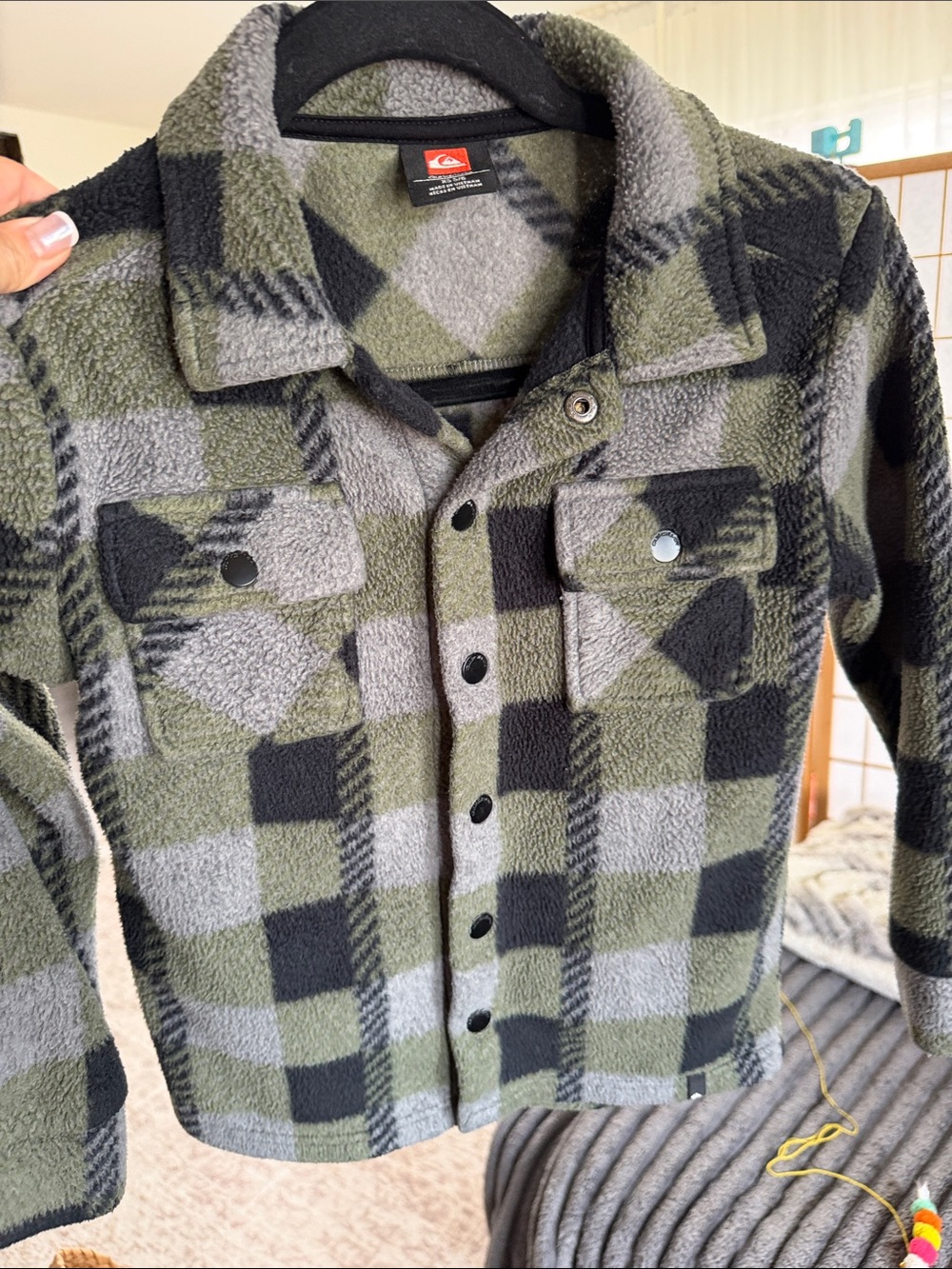 Quiksilver Kids Olive Green & Black Plaid Fleece Shacket